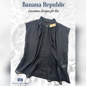 NWT Banana Republic Oversized Button Ramie Blouse Sheer XS Women's Royal Blue